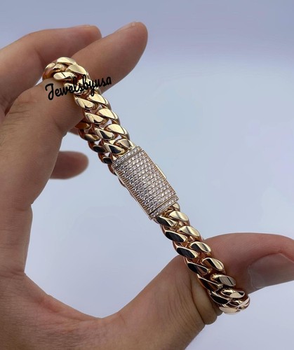 VVS Moissanite Men's 10mm x 8" Cuban Link Bracelet 14k Yellow Gold Plated Silver - Picture 5 of 6