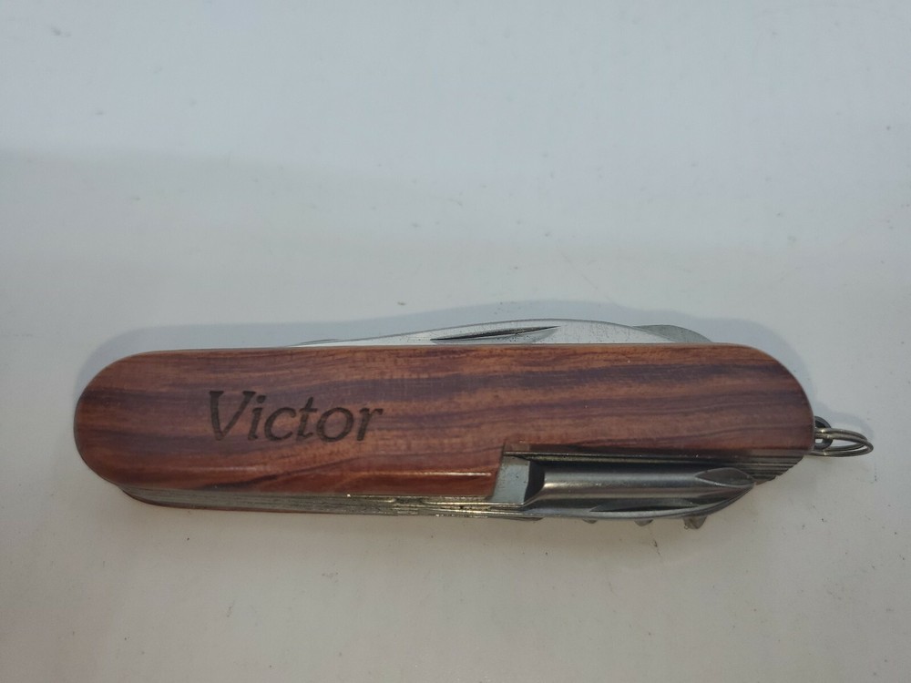 Multi-tool Pocket Knife Victor Kansas Buffalo Engraved  On Wood  Handle