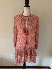 ZARA Women Size S Red Floral Crew Neck Long Sleeve Shift Dress