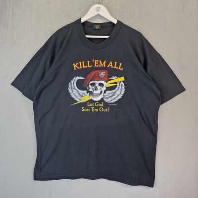 Vintage 1986 Kill Em All Let God Sort Em Out Marine T-Shirt Herren 2XL schwarz