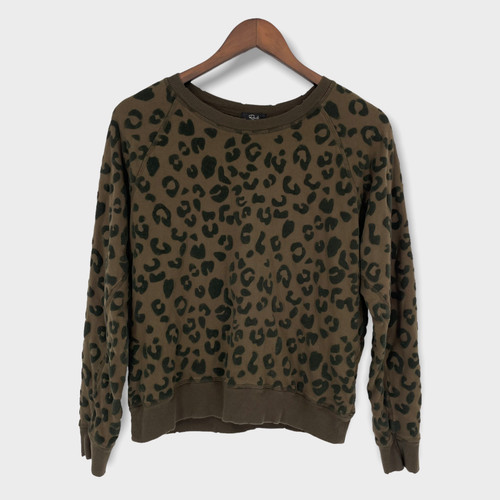 Rails Theo Flocked Olive Green Leopard Sweater Size Medium
