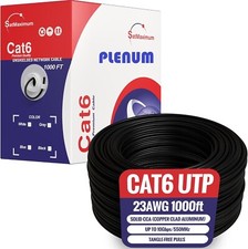 1000FT CAT6 Plenum CMP 23AWG 550MHz UTP Ethernet LAN Cable Bulk