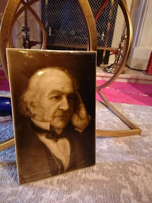 Antike WILLIAM GLADSTONE PORTRAIT PLAKETTE PORZELLAN KERAMIK FLIESE SHERWIN BAUMWOLLE