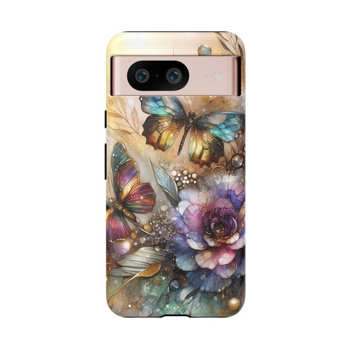 Gold Floral Butterfly Phone Case, Elegant Botanical Alcohol Ink Luxe Cover | X47 - 第 141/272 張圖片