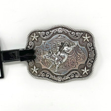Nocona Western Belt Buckle Bull Rider Rope Edge Silver Tone 3"x2.5" NEW