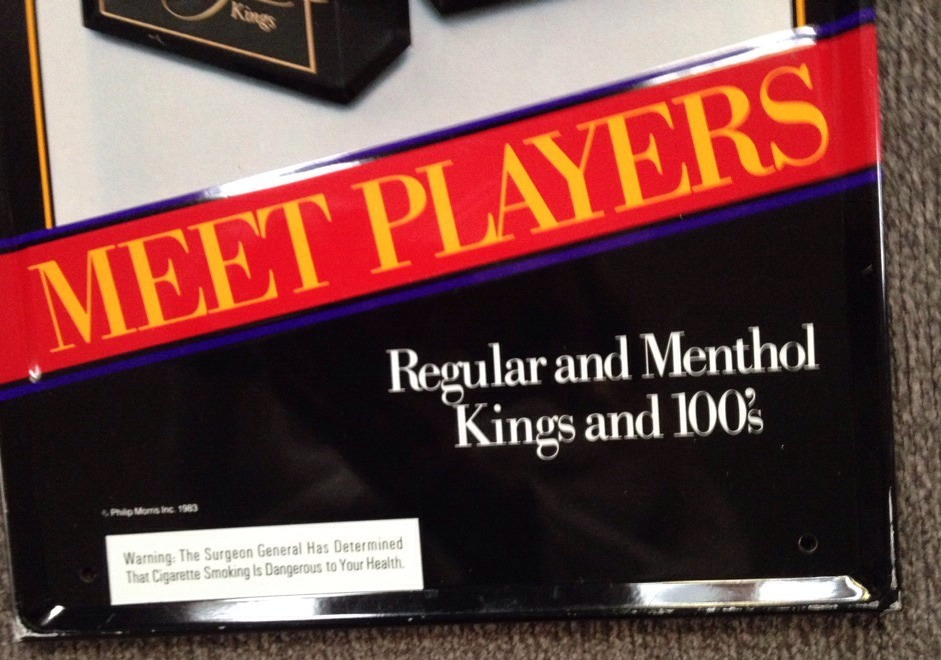 RARE 1983 MEET PLAYERS CIGARETTES ADVERTISING SIGN METAL VINTAGE 9