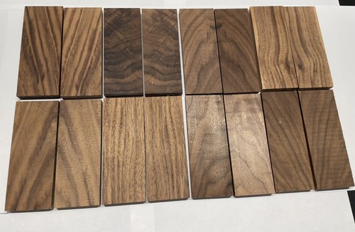 16 KD Black Walnut Book matched Knife Scales, 8 Sets Nice Grain 5” X 2” X 3/8”