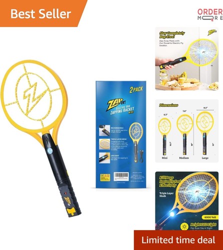 Electric Fly Swatter Racket 4000V Mosquito Zapper Indoor Outdoor Safe 2 Pack