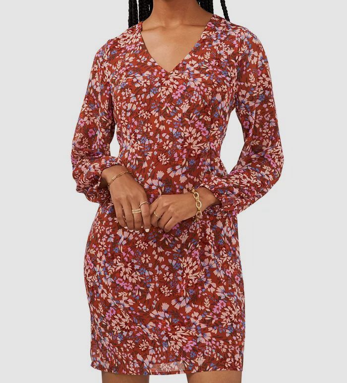 msk long sleeve shift dress Blue Shift Dress With Bell Sleeves