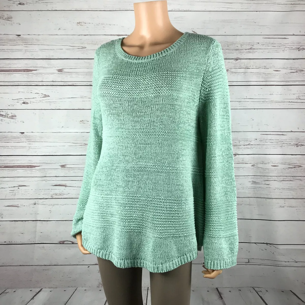 Style & Co Mint Ice Tape Yarn Mixed-Stitch Crewneck Knit Boho Sweater NWT XL