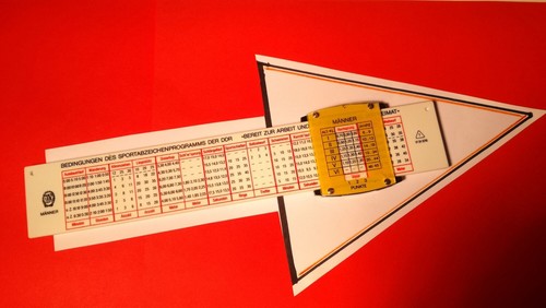 DDR Rechenschieber Rechenstab MANTISSA TABELLENSTAB "SAP" Sportabzeichen + Anltg