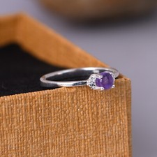 Round Cut Amethyst  White Topaz Sterling Silver Prong Set Engagement Ring Gift