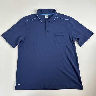 ALO YOGA Mens XL Blue COOLFIT Polo Shirt Short Sleeve golf Fish