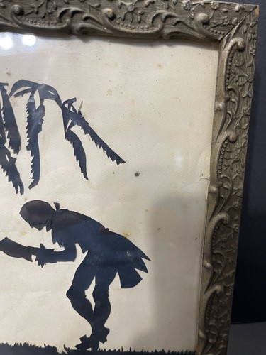 Antique Framed Silhouette / Paper Cut Picture Man And Women Original Wood Frame - Picture 3 of 16