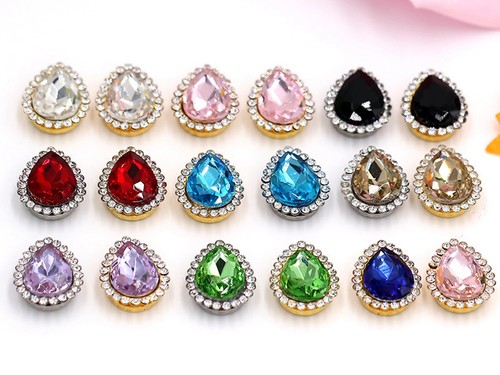 20 Pcs Silver Rhinestone Bling Crystal Flatback Teardrop Buttons 14X18mm Wedding - Picture 5 of 16