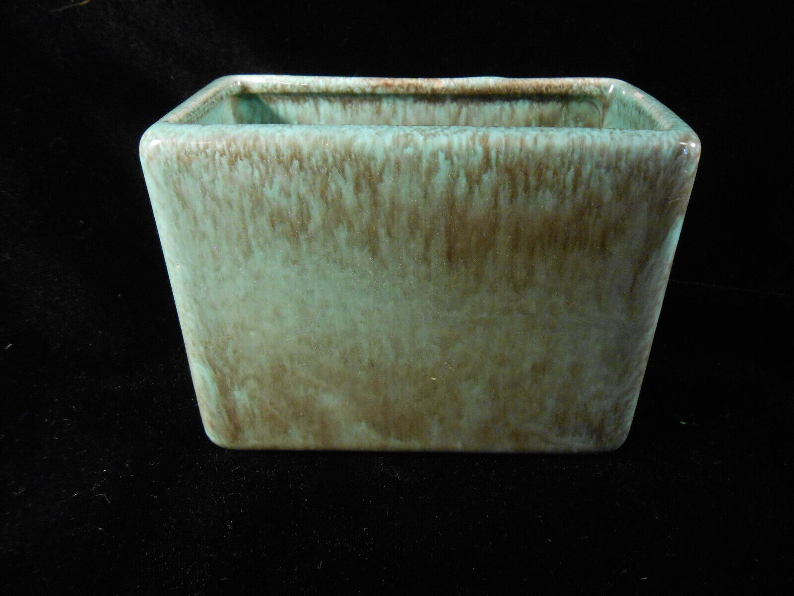 Vintage Gonder Original Marked Rectangular Green Brown Drip Pottery Planter  Vase