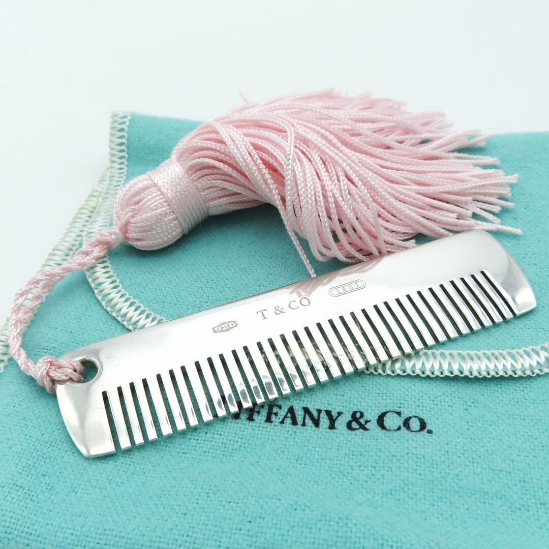 Tiffany & Co. Sterling Silver 1837 Baby Comb with Pink Tassel in