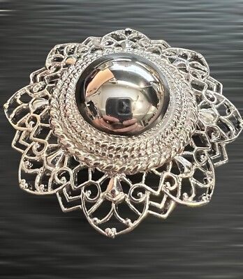 TRIFARI Signed Vintage Brooch Pin 2  Silver Tone Dome Estate