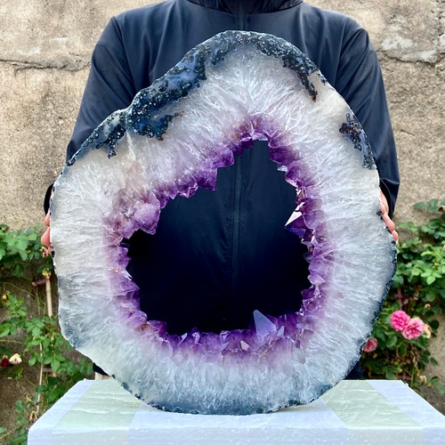 12.1LB Natural Amethyst Cave Crystal Slice Crescent shaped Hand Cut Repai - 第 15/19 張圖片