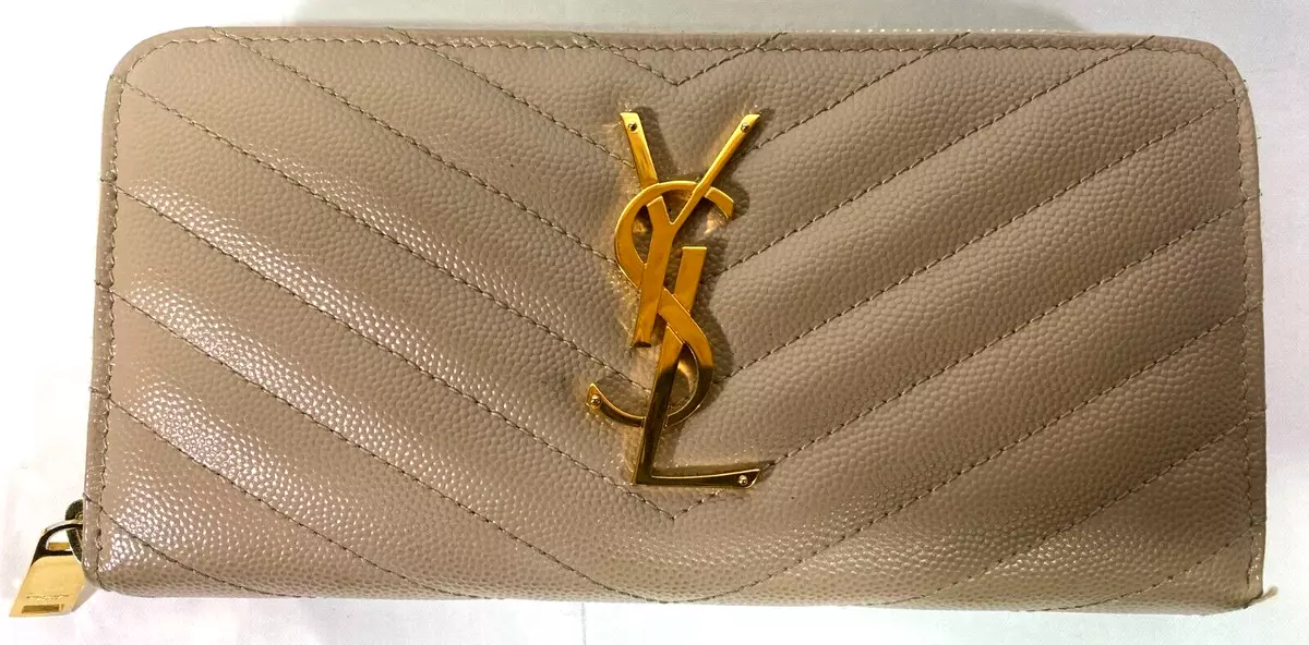 Yves Saint Laurent Tan Leather Zip Around Wallet Yves Saint Laurent