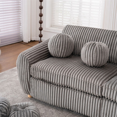 Grey Corduroy Sofa Modern Upholstered Couch Love Seat Apartment Office Couch - Picture 3 of 21