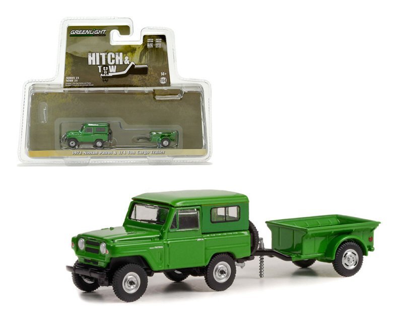 NISSAN Patrol + 1/4 ton cargo Trailer - 1972 - green - Greenlight 1:64