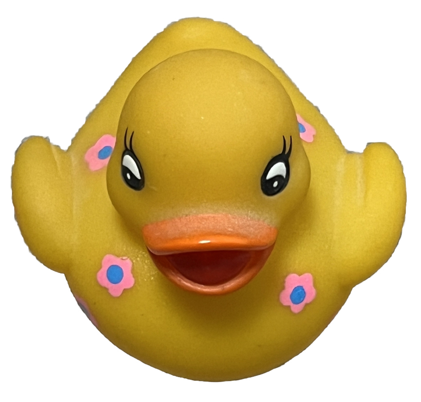 Vintage Pink Floral Rubber Duck Girl Yellow Ducky Toy 2x2.5 Inch