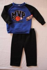 NEW Boys 2p Set 12 mo Sweatshirt Pants Outfit Blue Black MVP Basketball Football
