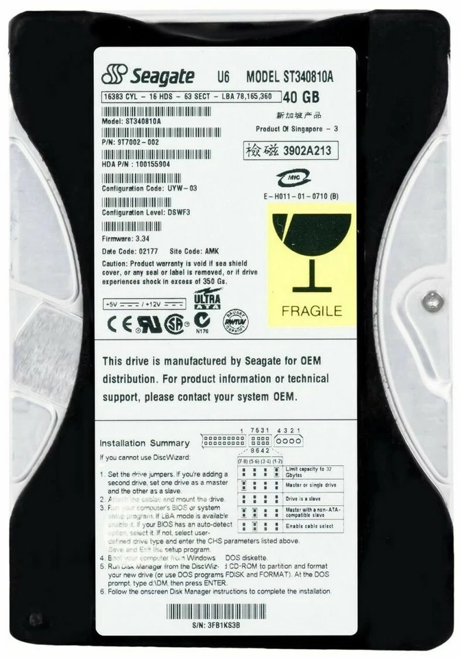 New Seagate Hard Drive 40GB ST340810A - U Series 6 5400RPM PATA / IDE 3.5'' - Image 3 of 3