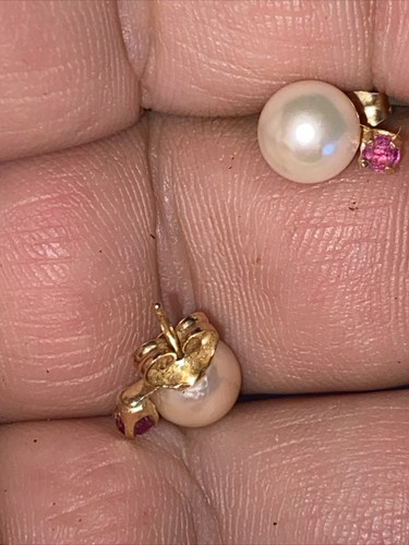 Pierced Earrings Akoya Saltwater Pearl Genuine Ruby 3mm 14K Gold 7mm Pearl - Picture 12 of 24