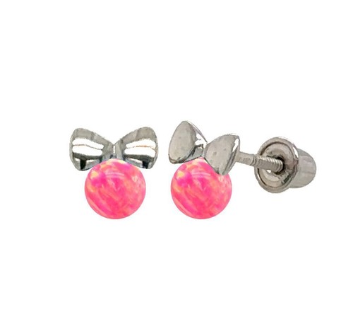 14k Yellow Gold Bow Tie Opal Stud Earrings/ Screw Back - Picture 14 of 15