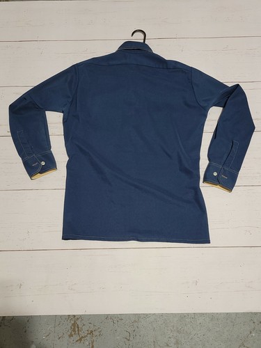 NOS Camicia Vintage Anni 60 70 Freccia Doppio Poliestere Navy Disco Retrò Media Uomo 15,5 - Foto 5 di 7