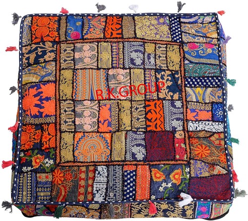 35" Square Patchwork Large Indian Floor Cushion Decorative Ethnic Pillow Cover - Picture 13 of 53