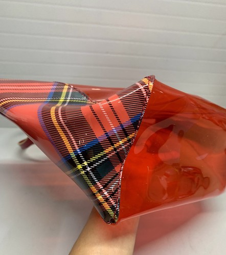 Dooney & Bourke Plaid Red Clear PVC/Leather Handle Small Tote Bag - Picture 6 of 9