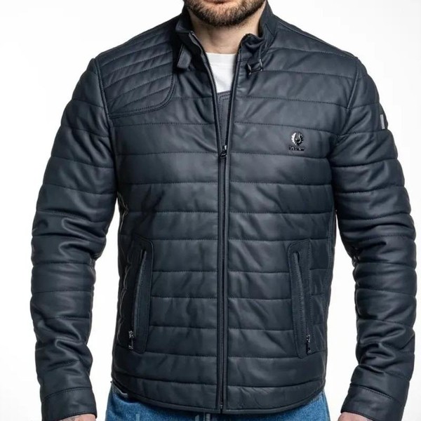 Men Belstaff Jacket Navy Leather 46 / 3XL / 54