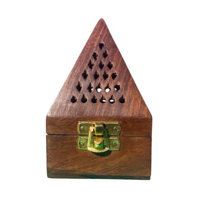 Vintage Handmade Pyramid Shape Brown Wooden Incense Burner from Lamatar1