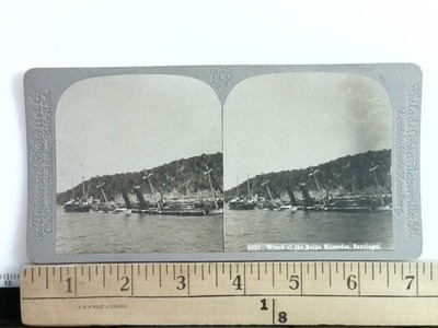 Wreck of the Reina Mercedes Stereoview Underwood & Underwood 1900s Curved Mount
