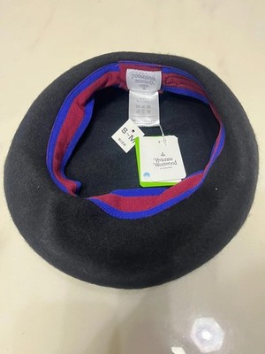 Vivienne Westwood Beret hat Cap Black Orb Embroidery Wool Ladies