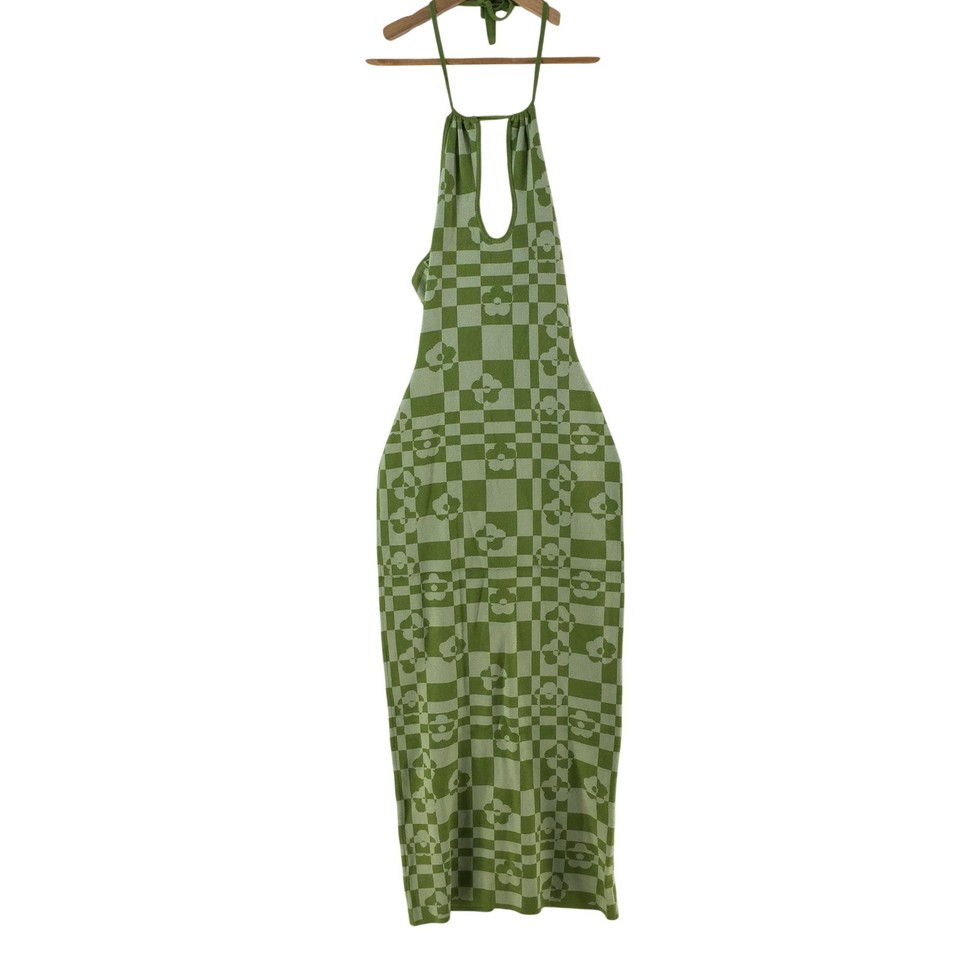 Luck & Trouble Dress Womens 10 Green Halter Strappy Knit Bodycon Midi 135612