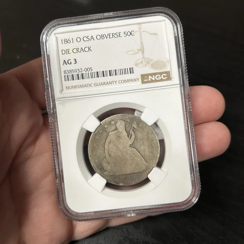 1861-O Liberty Seated Half Dollar CSA Obverse Straight Graded NGC AG3 Die Crack