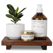 Bathroom Counter Organizer Wood Pedestal Stand Farmhouse Decorative Tray Soap Ho