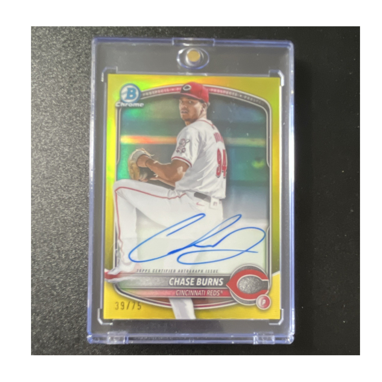 Topps 2024 Bowman Chrome Prospect Auto Chase Burns Yellow /75 #CPA-CB Reds