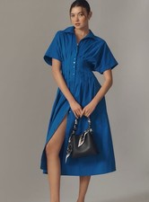 RESERVED Exquise Tobie Button-Front Pleated Shirtdress Imperial Blue XL NEW