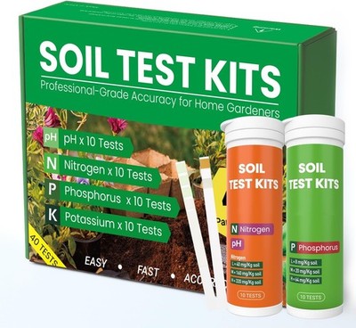 Soil Test Kit 4-in-1 for Gardens Lawn and Vegetable 40 Tests pH Nitrogen