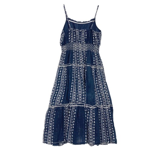 NWOT LILT Dress Girls M Silver Stripe Ruffle Fit & Flare Tiered Smocked Waist - Picture 2 of 9
