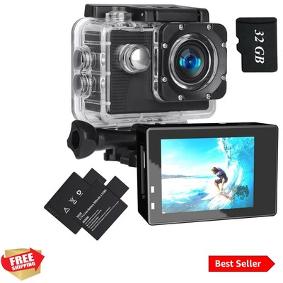 Explore with 1080P Action Camera - Includes 32GB Card, 4x Zoom, 131ft Waterproof