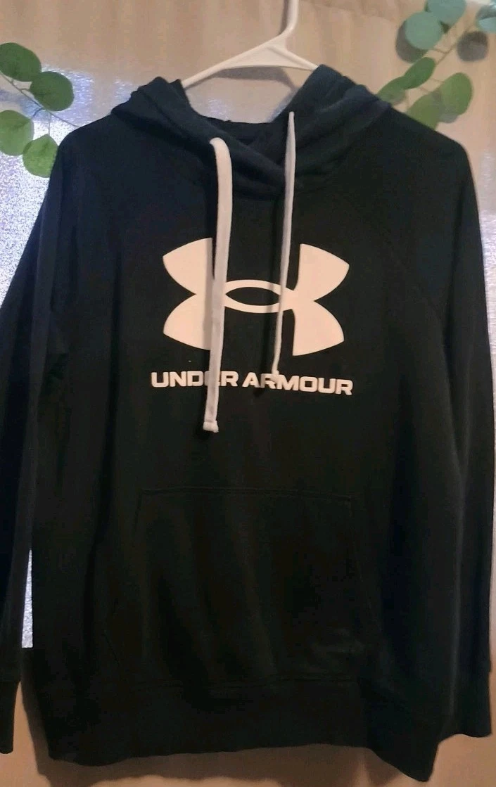 Under Armour Womens Rival Fleece Logo Pullover Hoodie in Black Size Medium