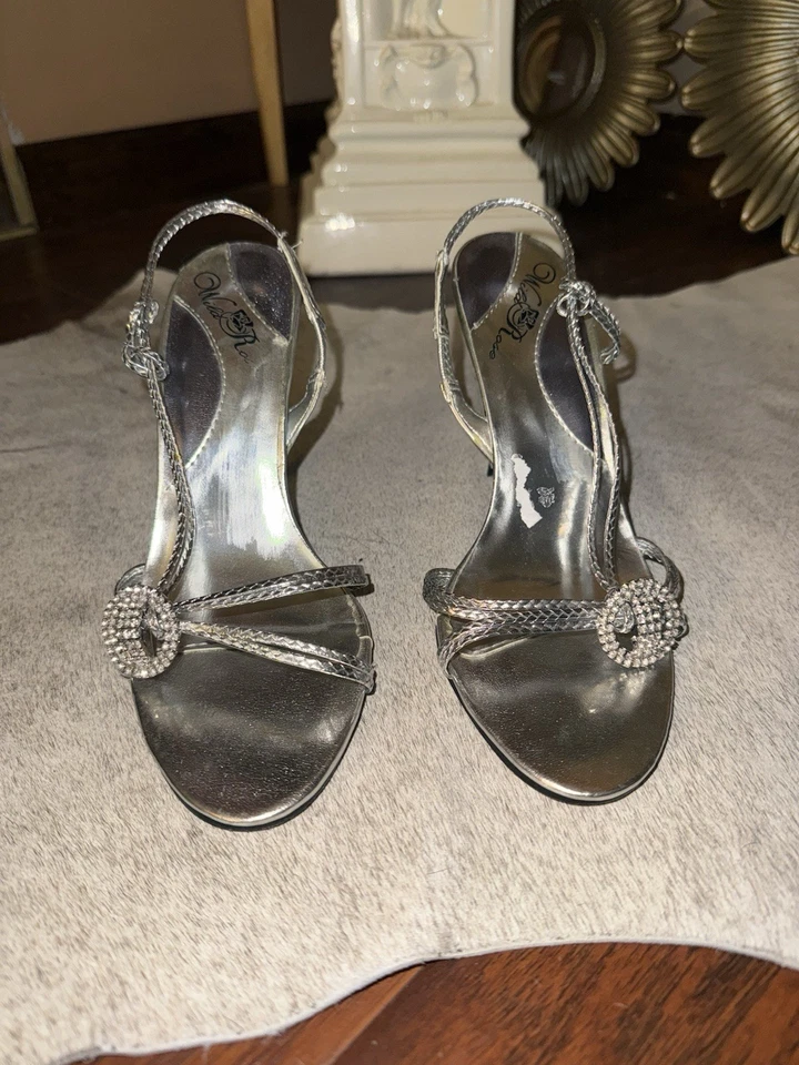 Silver Strappy Heels With Jewel Accent By Wild Rose Size 8 - Image 2 of 4