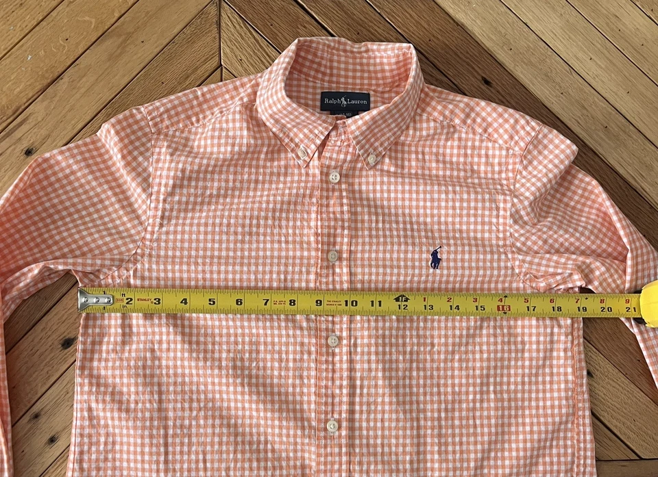 Camisa con botones Ralph Lauren para niño talla grande 14-16 naranja manga larga a cuadros Foto 4 de 4