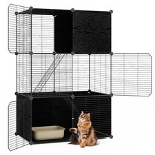 COSTWAY Large Cat Cage 3-Tier Indoor Metal Wire Kitten Enclosure-Black